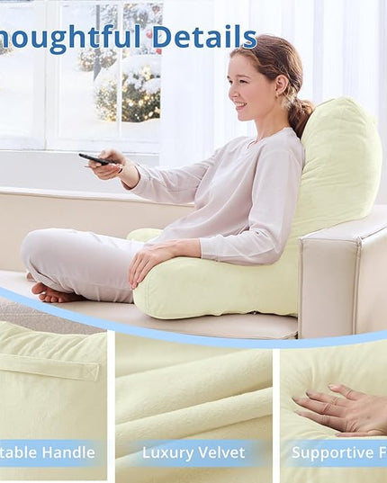 Sasttie 25-inch Reading Pillows for Sitting in Bed Adult, Jumbo Velvet Back Pillow Bed Sitting Up, XL High Back-Rest Support Cushion for Sit Up on Couch & Floor, Oeko-Tex Certified, Cream