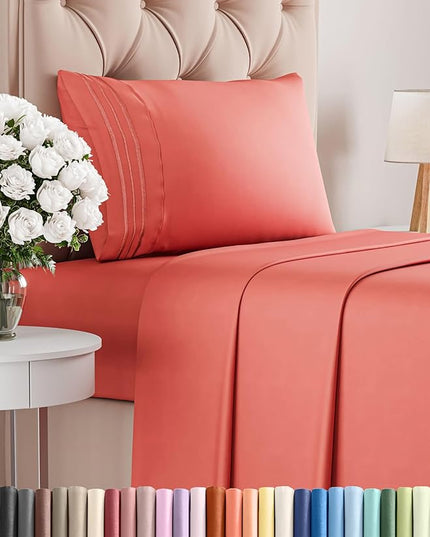 Twin XL Size 3 Piece Sheet Set - Comfy Breathable & Cooling Bed Sheets Set - Hotel Luxury Bedding for Women, Men, Kids, Teens, Boys & Girls - Deep Pockets, Ultra-Soft, Wrinkle Free - Oeko-Tex - Coral