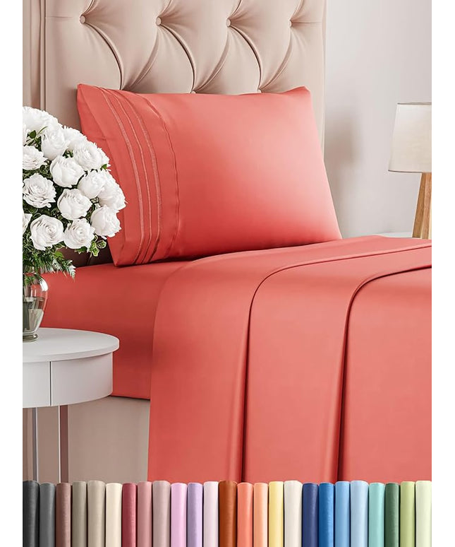 Twin XL Size 3 Piece Sheet Set - Comfy Breathable & Cooling Bed Sheets Set - Hotel Luxury Bedding for Women, Men, Kids, Teens, Boys & Girls - Deep Pockets, Ultra-Soft, Wrinkle Free - Oeko-Tex - Coral