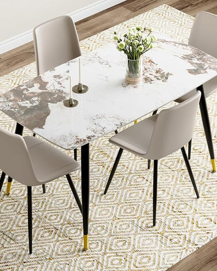 Small Dining Table Set for 4, 50'' Sintered Stone Dining Table with 4 Chairs, Easy to Assemble, Suitable for Small Spaces