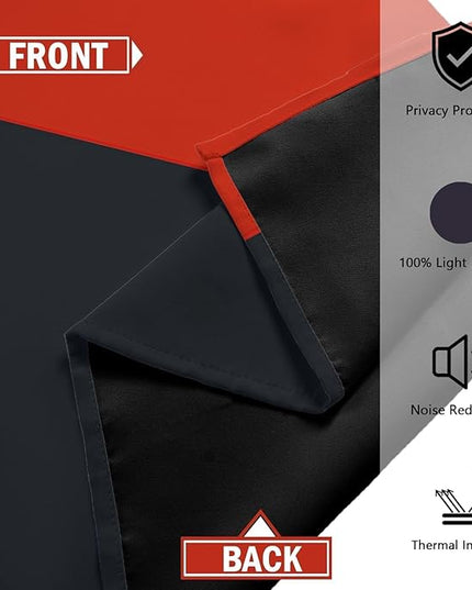 Red Black 100% Blackout Curtains for Bedroom 96 inch Long 2 Panels Set White Grey Modern Abstract Geometric Black Out Curtains Insulated Room Darkening Window Drapes for Living Room, 52Wx96L