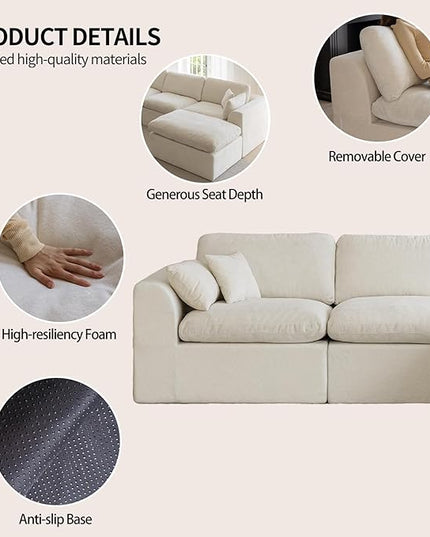 115''Cloud Sectional Couch, Modern L-Shape Sofa with Ottoman, Oversized Convertible 3 Seater Modular Couches for Living Room, Warm White