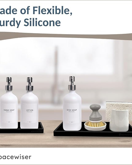 Countertop and Vanity Tray - 2 PC (11” and 7”) Shatterproof Silicone Kitchen and Bathroom Trays for Counter, Kitchen Soap Dispenser Tray, Vanity Trays for Bathroom, Perfume Key Tray