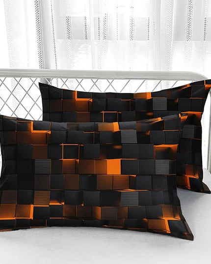 Geometric Yellow Black Comforter Set,Light Honeycomb 3 Piece Bedding Set Queen Size for Teen Boys,Modern Quilt Set Geometry Decor,Microfiber Lightweight 1 Comforter 2 Pillowcases All Season