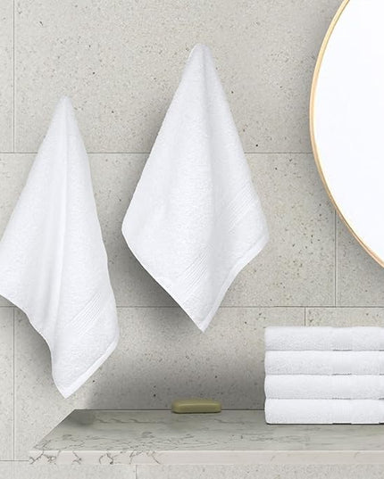 Amazon Basics 6 Piece hand towels for bathroom, Fade Resistant 100% Cotton Hand Towels, soft absorbent bathroom hand towels 6 - Pack (26''x16''), White