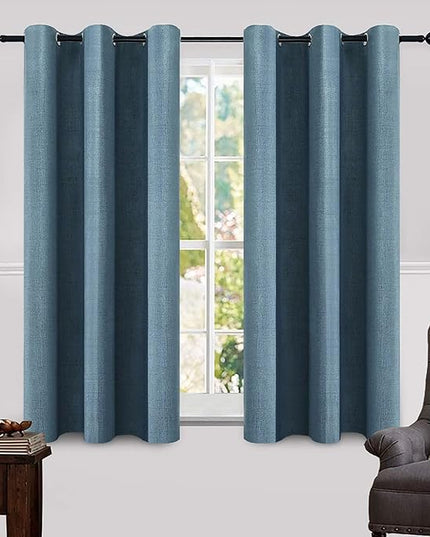 MIULEE Linen Blackout Curtains and Drapes 100% Room Darken Thermal Insulated Grommet Window Panels with Coating 2 PCs W 42 x L 63 inches Dusty Blue
