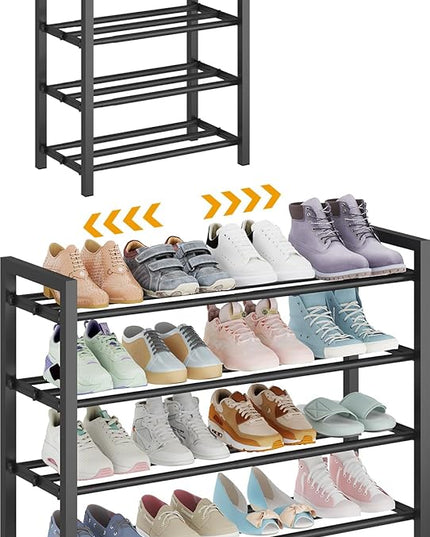 4-Tier Expandable Shoe Rack – Adjustable Metal Shoe Organizer for Closet, Entryway & Mudroom – Stackable, Heavy-Duty Storage, Black