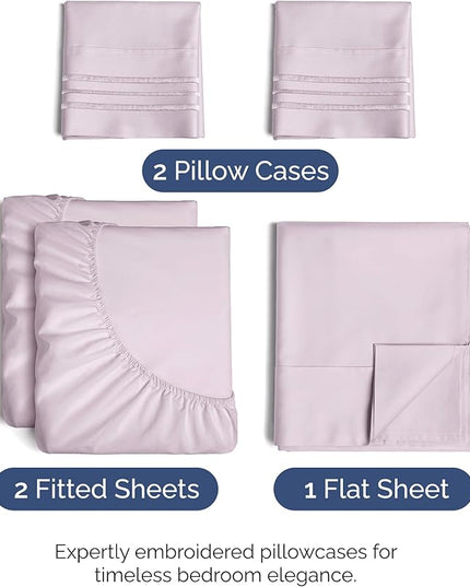 Split King Size 5 Piece Sheet Set - Comfy Breathable & Cooling Bed Sheets Set - Hotel Luxury Bedding for Women, Men, Kids, Teens, Boys & Girls - Deep Pockets, Soft, Wrinkle Free - Oeko-Tex - Light Lav
