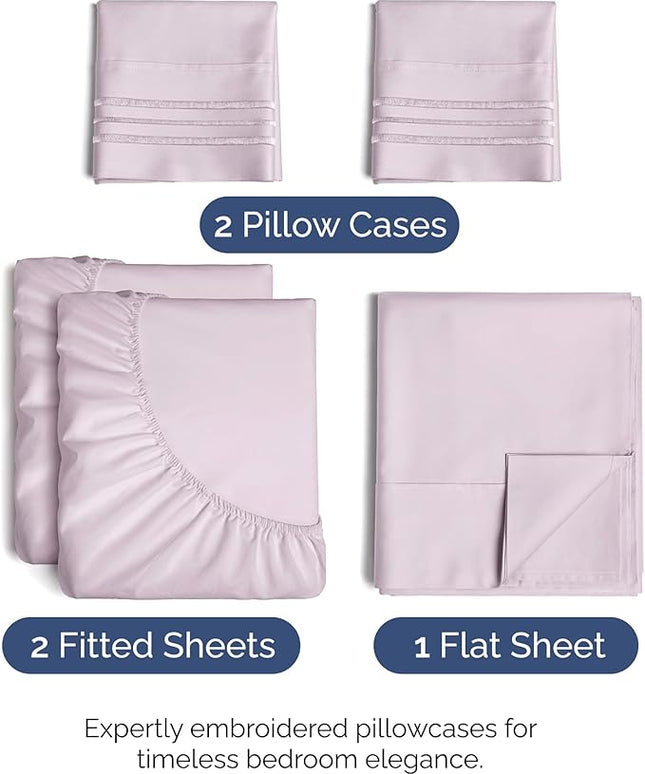 Split King Size 5 Piece Sheet Set - Comfy Breathable & Cooling Bed Sheets Set - Hotel Luxury Bedding for Women, Men, Kids, Teens, Boys & Girls - Deep Pockets, Soft, Wrinkle Free - Oeko-Tex - Light Lav