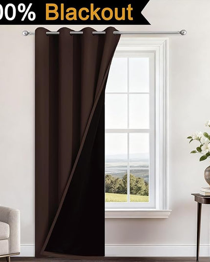 Yakamok 100% Blackout Curtains 96 Inches Long, 2 Thick Layers Heat and Full Light Blocking Soft Thermal Insulated Drapes for Bedroom(52" Wide Each Panel, Chocolate Brown, 1 Panel)
