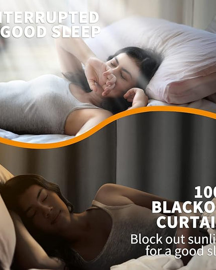YoungsTex 100% Blackout Curtains Thermal Insulated Grommet Top Total Blackout Window Curtains for Bedroom with Black Back, 2 Panels, Light Grey, 42 x 72 Inch