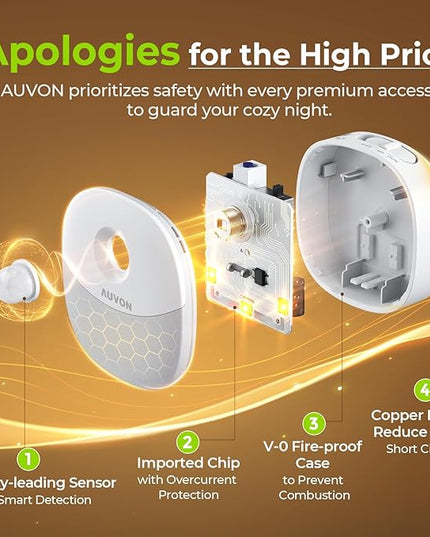AUVON Plug in Night Light with Motion Sensor and Dusk to Dawn Sensor, Mini Warm White LED Nightlight with 1-50 lm Adjustable Brightness for Bathroom, Hallway, Stairs, Bedroom, Kitchen, 4 Packs