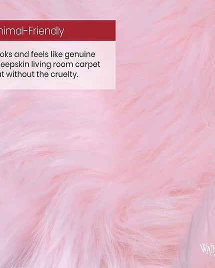 Walk On Me Faux Fur Heart Shaggy Area Rug, 2.5 ft. x 3 ft., Pink, Machine Washable, Non-Slip Backing