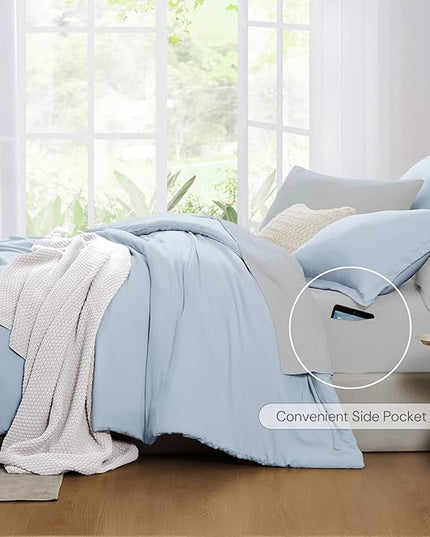 WRENSONGE Full Size Comforter Set- 7 Pieces Ice Blue Bed in a Bag Full Size Comforter with Fitted Sheet, Flat Sheet, 2 Pillow Shams, 2 Pillowcases, Warm Bedding Sets for All Season