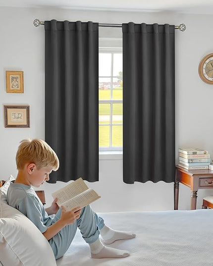 BGment Dark Grey Blackout Curtains 60 Inches Long for Bedroom - 34 x 60 inch Curtains Panels Rod Pocket and Back Tab Thermal Insulated Room Darkening Drapes for Kids Room, 2 Window Panels Set