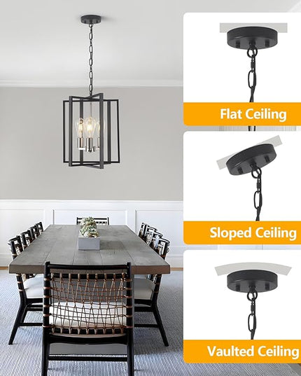 Modern Farmhouse Chandelier for Dining Room, 3 Light Black and Nickel Entryway Light Fixture Adjustable Pendant Lights Kitchen Island Rustic Hanging Chandelier for Foyer Living Room Hallway Bedroom