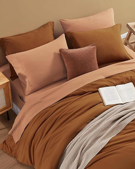 WRENSONGE Queen Comforter Set- 7 Pieces Terracotta Bed in a Bag Queen with Fitted Sheet, Flat Sheet, 2 Shams, and 2 Pillowcases- Warm Bedding Sets for All Season
