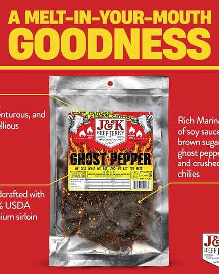 J&K Jerky Small Batch Handcrafted Beef Jerky Ghost Pepper 7oz