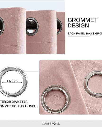 MIULEE Velvet Curtains Baby Pink Elegant Grommet Thermal Insulated Soundproof Room Darkening Curtains/Drapes for Classical Living Room Bedroom Decor 52 x 84 Inch Set of 2