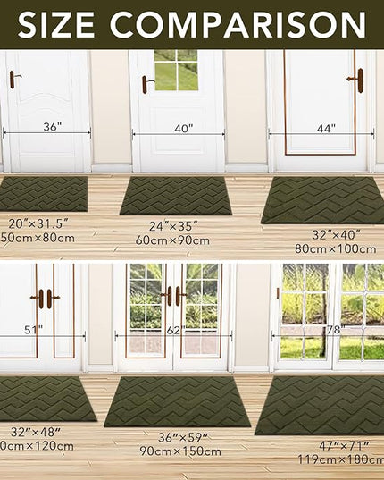 hicorfe Front Door Mat Outside Entrance,24"x35" Absorbent Muddy Dirt Resist Welcome Door Mats Outdoor Indoor,Stain and Fade Resistant,Non Slip Backing Entry Mat Doormat for Entryway (Oliver Green)