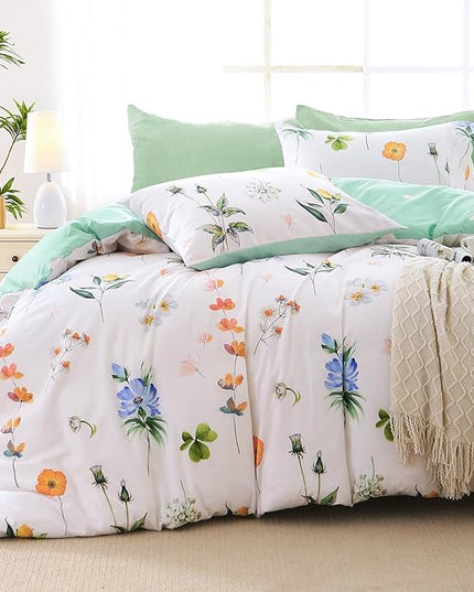MUXHOMO Multi Flower Bed in a Bag Queen 7 Pieces, Queen Comforter Set Reversible Botanical Flowers Design, Ultra Soft & Breathable Bedding Sets with Comforter, Sheets, Pillowcases & Shams