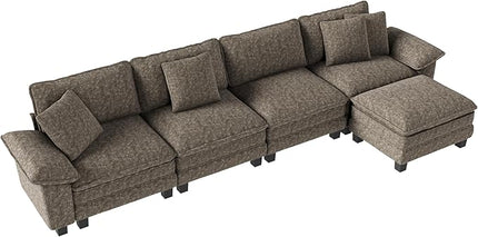 157-Inch L Shaped Sectional Sofa with Cloud Cushions, Deep Seat Modular Couch Set w/ 5 Seats & 1 Ottomans, Removable Arms, Plush Chenille Upholstery for Living Room, Apartment - Smoky Gray