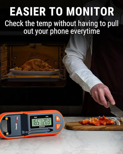 Thermopro TempSpike 600 ft Wireless Meat Thermometer Digital with Ultra-Thinner Probe, Bluetooth Meat Thermometer Wireless with LCD-Enhanced Booster for BBQ Grill Smoker Rotisserie Sous Vide