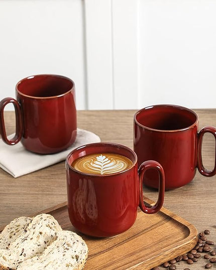 vicrays Ceramic Coffee Mug Set - 18 Ounce Large Stoneware Mug for Men Women - Unique Glazed Porcelain Mugs with Handle for Coffee Latte Tea Milk Cocoa - Set of 4 (Cherry Red)