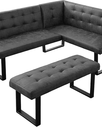 Modern L-Shaped Dining Bench, Vintage Fabric Upholstered Corner Sofa with Metal Legs for Kitchen Nook, Living Room, Dining Room (Left Seat)