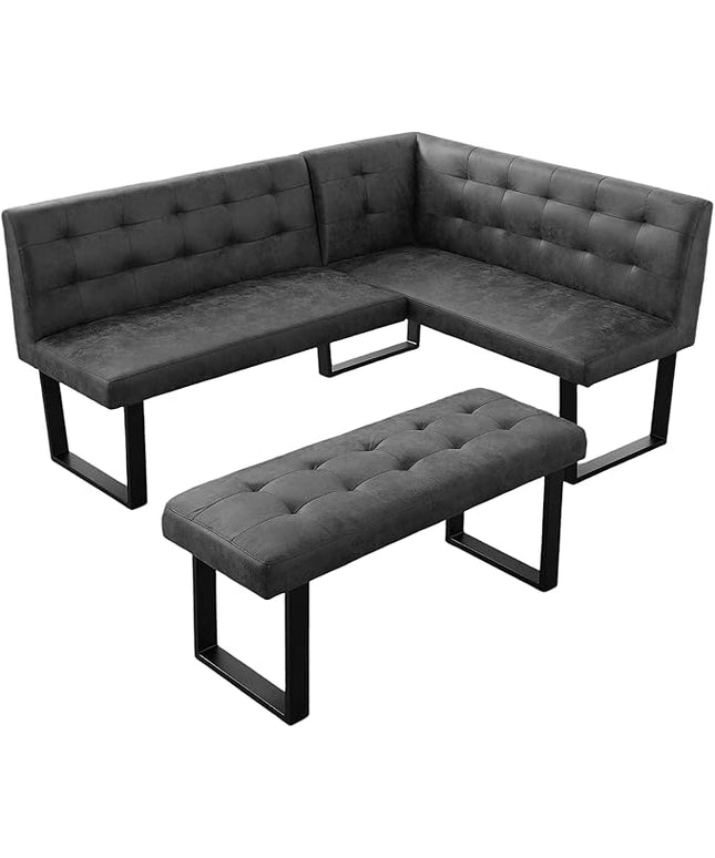 Modern L-Shaped Dining Bench, Vintage Fabric Upholstered Corner Sofa with Metal Legs for Kitchen Nook, Living Room, Dining Room (Left Seat)