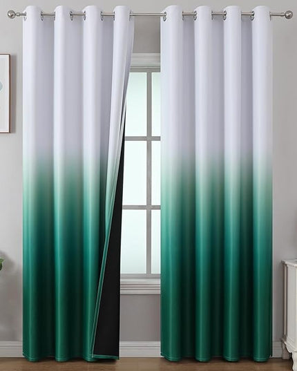 Estelar Textiler Green and Greyish White Ombre Blackout Curtains for Bedroom, Room Darkening Thermal Insulated Curtains with Grommets, Privacy Protection Window Drapes for Living Room,52Wx90L,2 Panels