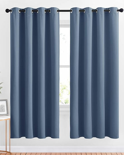 NICETOWN Room Darkening Curtains & Drapes - Window Treatment Thermal Insulated Solid Grommet Light Block Panels for Bedroom/Living Room, Stone Blue, Set of 2, 52 by 72 Inch