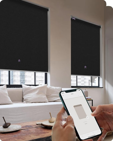 Graywind Smart Roller Shades 100% Blackout Window Blinds with APP Control Customized Automatic Shades for Home and Office(32" Wx72 H,Black)