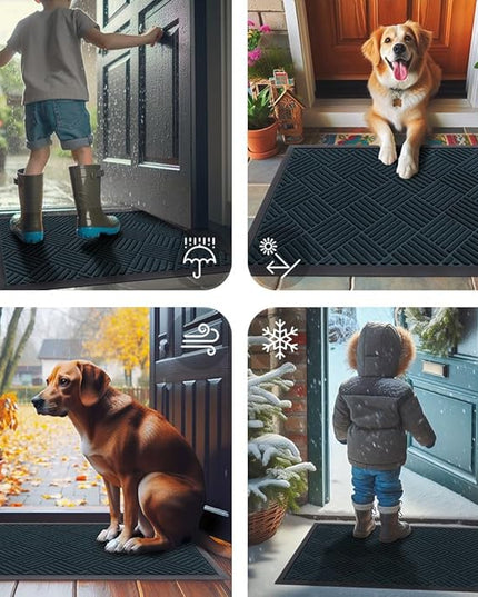 Smiry Front Door Mat Outside Entrance, Heavy Duty Outdoor Indoor Mat, Natural Rubber Doormat, Non Slip, Trap Dirt and Moisture, Easy Clean, Low Profile Patio Porch Entryway Mat, 29.5x17, Lake Blue