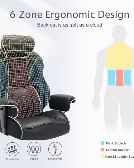 DJ·Wang Big and Tall Office Chair with Foot Rest, High Back Executive Office Chair PU Leather, Ergonomic Chairs with Lumbar Support, 135° Reclining Chairs with Thickened Spring Cushion Black