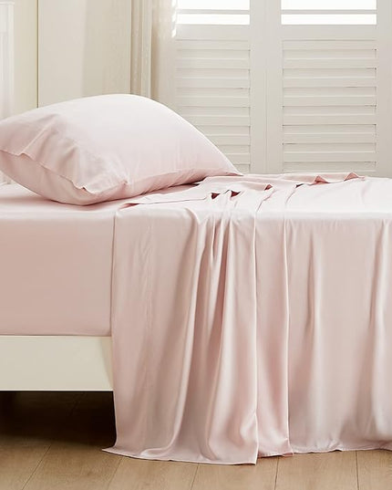 Bedsure Cooling Sheets Twin, Rayon Derived from Bamboo, Breathable & Soft Twin Sheets Set, Deep Pocket Up to 16 Inches, Hotel Luxury Silky Bedding for Hot Sleepers, Pink