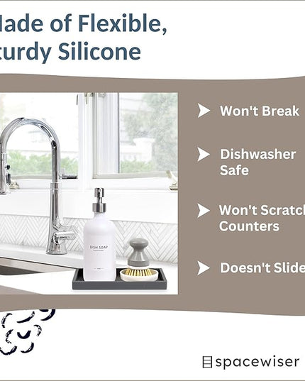 Countertop and Vanity Tray - 2 PC Small 7.7" Silicone Bathroom Trays, Kitchen Soap Tray, Dish Sponge Soap Holder Kitchen Sink Organizer Caddy, Bathroom Counter Trays for Lotion Dispenser