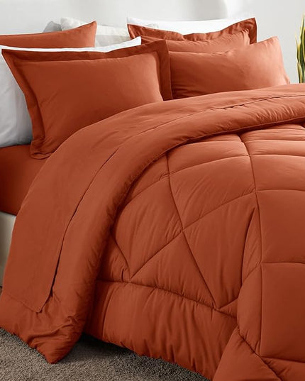 CozyLux King Size Comforter Set Burnt Orange - 7 Pieces Bed in a Bag King, Luxury Soft Bed Set for All Seasons, Bedding Set with Down Alternative Comforter, Sheets, Pillowcases & Shams, Terracotta