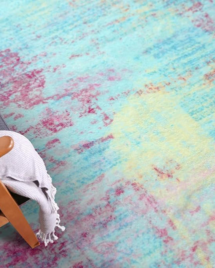 IOHOUZE Abstract Runner Rug 2x6 Ft Washable Runners for Hallways, Non Slip Kitchen Runner Printed Faux Wool Entryway Runner Indoor, Modern Abstract Floor Carpet for Hall Kitchen Bedroom, Pink Teal