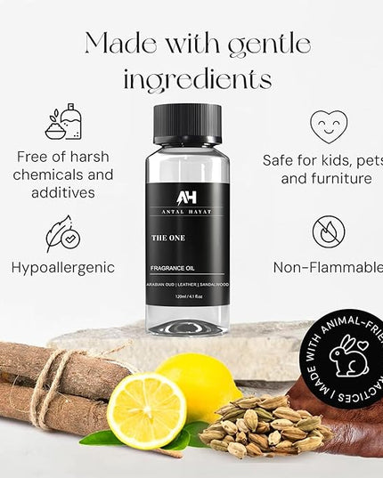 The One Hotel Scent Diffuser Oil 120ml - Aromatherapy Fragrance Inspired by 5-Star Hotels - Notes of Cardamom, Leather, Lemon, Cinnamon & Sandalwood - Inspired by Luxury Hotel The One Diffuser Scent