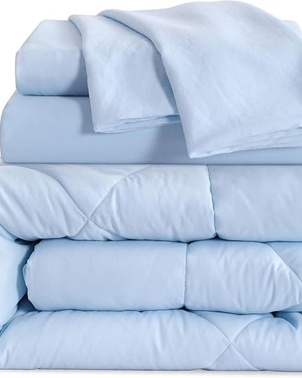 NTBAY Twin Comforter Set with Sheets, 5 Pieces Soft and Breathable Bedding Set, Twin Bed in a Bag, Down Alternative Comforter Set Solid Color All Season, Kids Bedding Set, Aqua