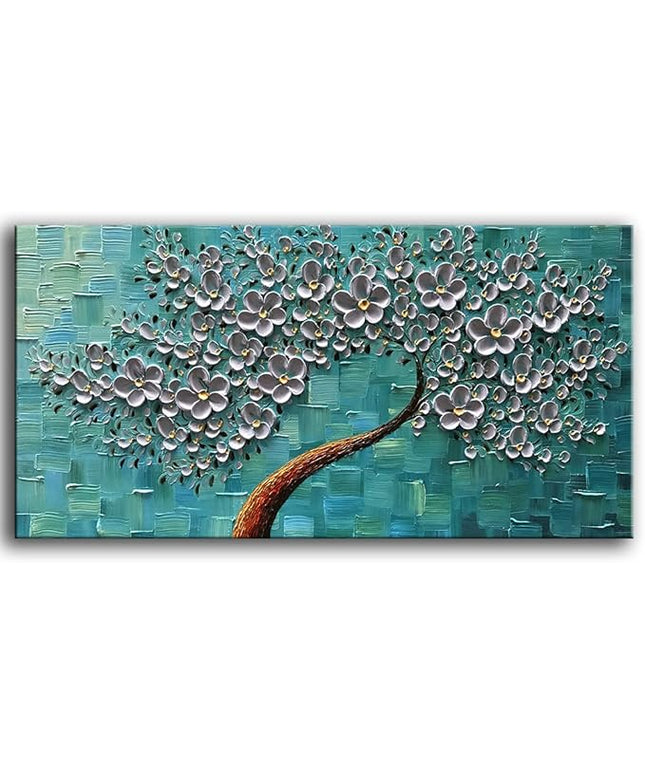 YaSheng Art- 3D Flowers Artwork Oil Painting On Canvas 100% Hand Painted Texture Silver Flowers Paintings Modern Canvas Wall Art Home Bedroom Living Room Office Wall Decor 24x48inch