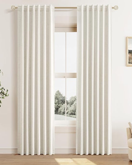 Guken Cream Linen Blackout Curtains 40 Inch Wide by 84 Inch for Living Room Bedroom Back Tab Thermal Insulated 100% Black Out Linen Drapes Room Darkening Window Curtains