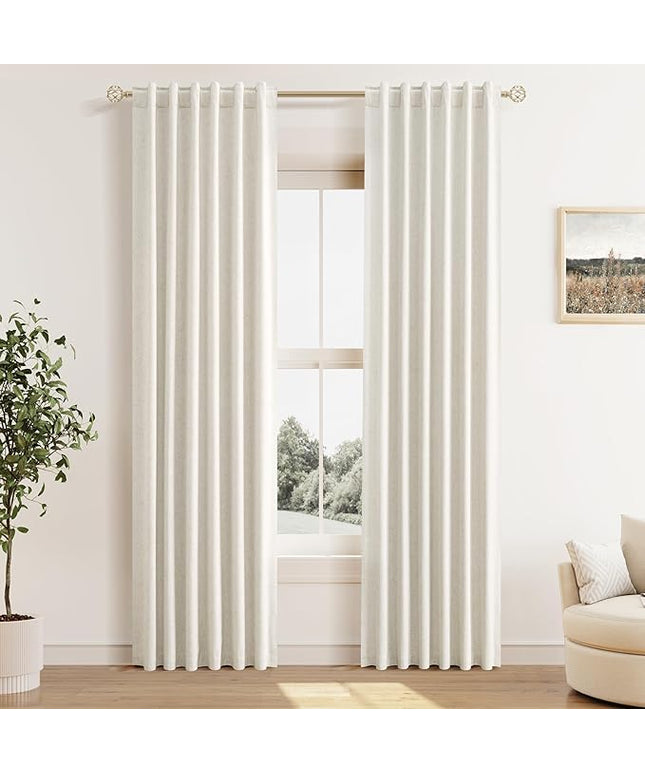 Guken Cream Linen Blackout Curtains 40 Inch Wide by 80 Inch for Living Room Bedroom Back Tab Thermal Insulated 100% Black Out Linen Drapes Room Darkening Window Curtains