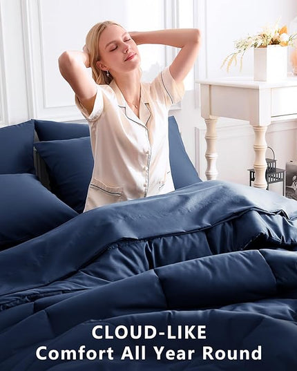 CozyLux Oversized King Comforter Sets Navy Blue, 7 Pieces Bed in a Bag, Ultra-Soft All Season Bedding Sets with Stitch Quilted Comforter, Flat Sheet, Fitted Sheet, Pillowcases, Navy Blue
