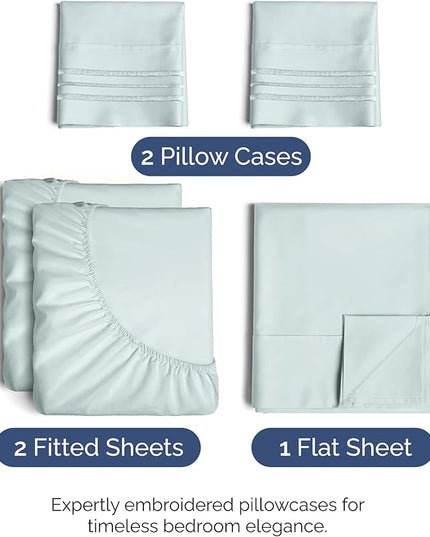 Split King Size 5 Piece Sheet Set - Comfy Breathable & Cooling Bed Sheets Set - Hotel Luxury Bedding for Women, Men, Kids, Teens, Boys & Girls - Deep Pockets, Soft, Wrinkle Free - Oeko-Tex - Ice Blue