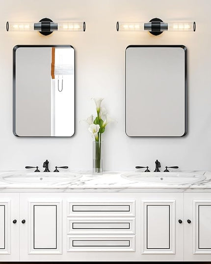Bathroom Vanity Light Fixtures, Black Wall Sconces in Threaded Glass, Modern Wall Light for Bathroom Living Room Bedroom, Hallway - Bulb Not Included