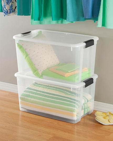 Sterilite 16-Pack Ultra Latching Box, Storage Bins with Lids, Clear Plastic, 70 Quart - Heavy-Duty Organizing Containers for Closet, Bathroom, and Office