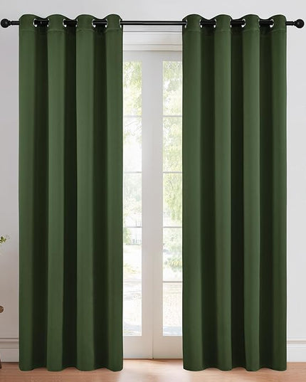 NICETOWN Room Darkening Dark Green Curtains for Windows, Grommet Thermal Drapes Window Treatments Sound Reducing for Bedroom/Living Room, W52 x L84, 2 Panels