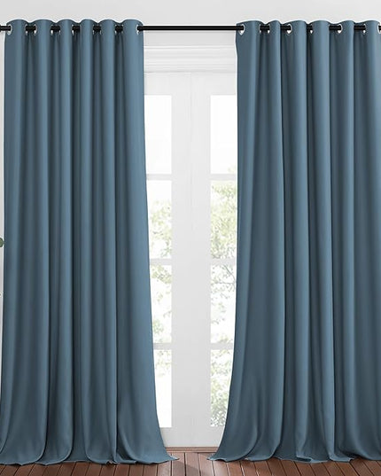 NICETOWN Smoky Blue Curtain Panels - Home Decoration Thermal Insulated Solid Grommet Blackout Curtains/Drapes for Hall/Sliding Door (80" Wide by 108" Long, Set of 2)